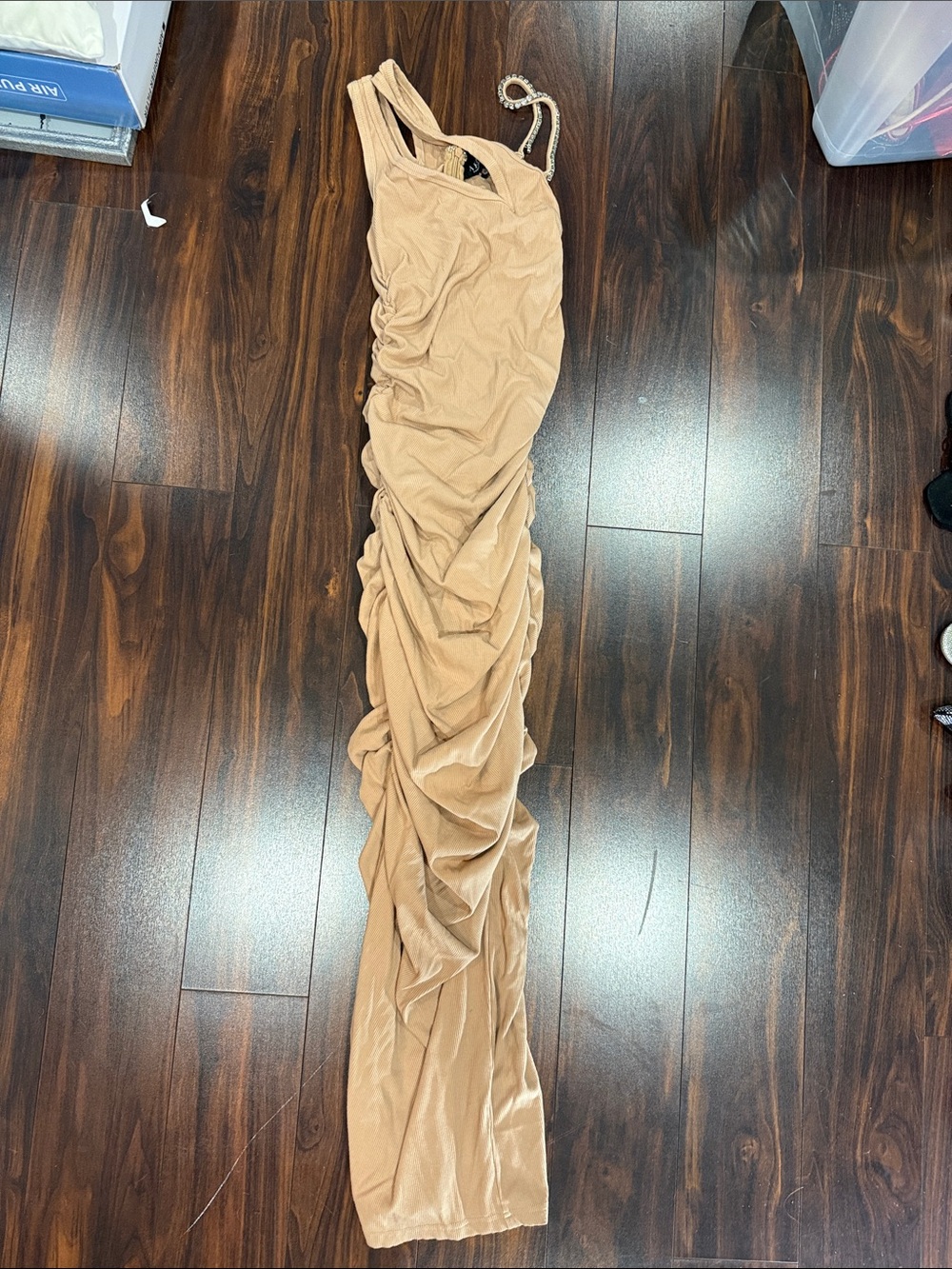 AKIRA Tan Ruched Maxi Dress